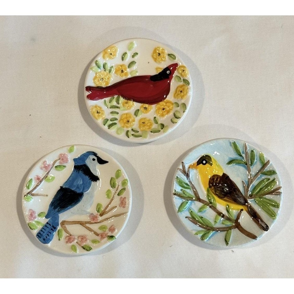 Bird Butter Pat Dish Set Of 3 Ceramic